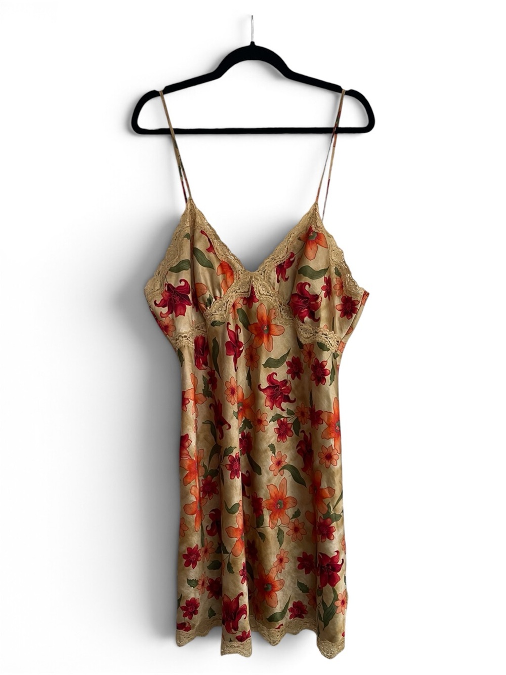 VTG Gilligan O’Malley Floral Silk Slip Dress XL Y2K Fairy Grunge Whimsigoth Lace